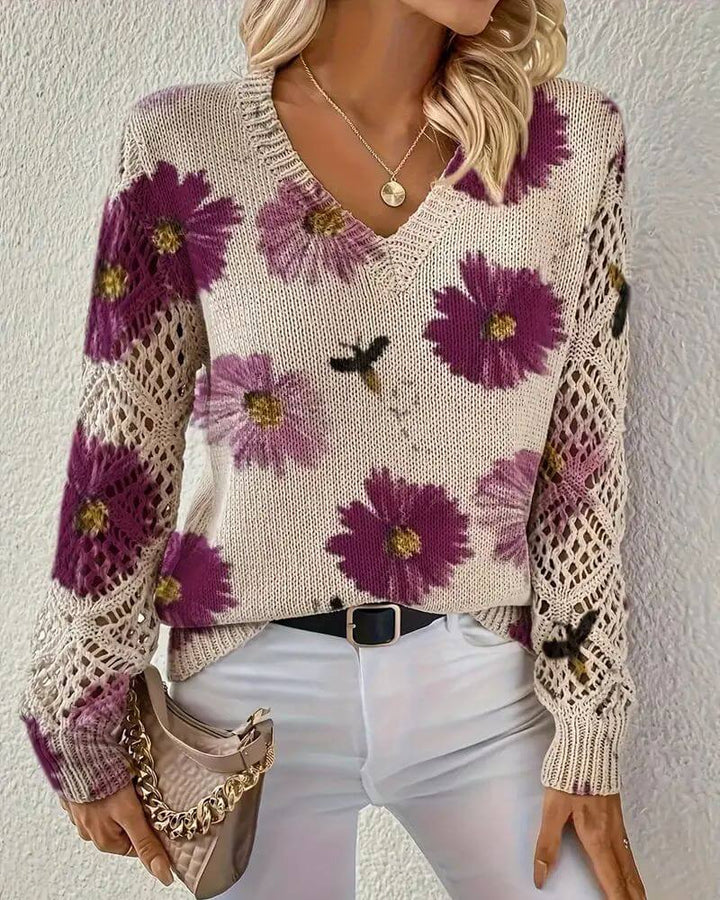 Sofia - Elegant Floral Knitted Sweater