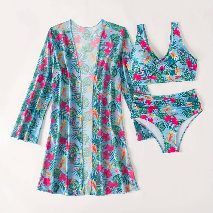 Tiffany – High Waist Tropical 3 Piece Bikini Set