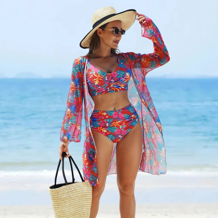 Tiffany – High Waist Tropical 3 Piece Bikini Set