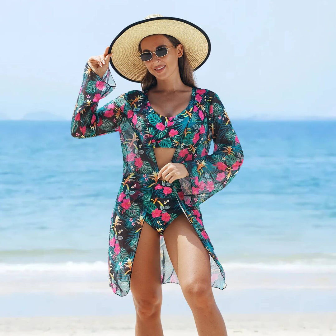 Tiffany – High Waist Tropical 3 Piece Bikini Set